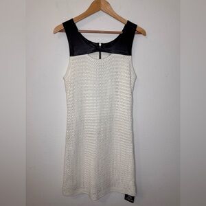 NEW Sandro Black Faux Leather White Crochet Sheath Mini Dress